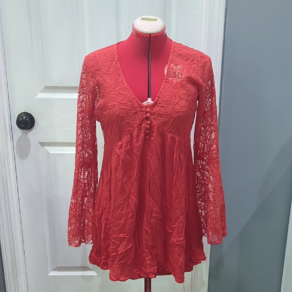Peppermint Scarlet Lace Blouse